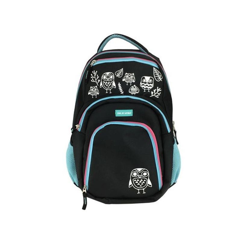 Ghiozdan Owls gimnaziu, 3 buzunare, imprimeu bufnite, 48 cm, negru, Pigna - imagine 4